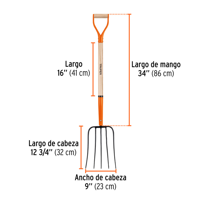 Truper BPJ-5C, Bieldo para paja 5 dientes, puño Y - Carzamo.com