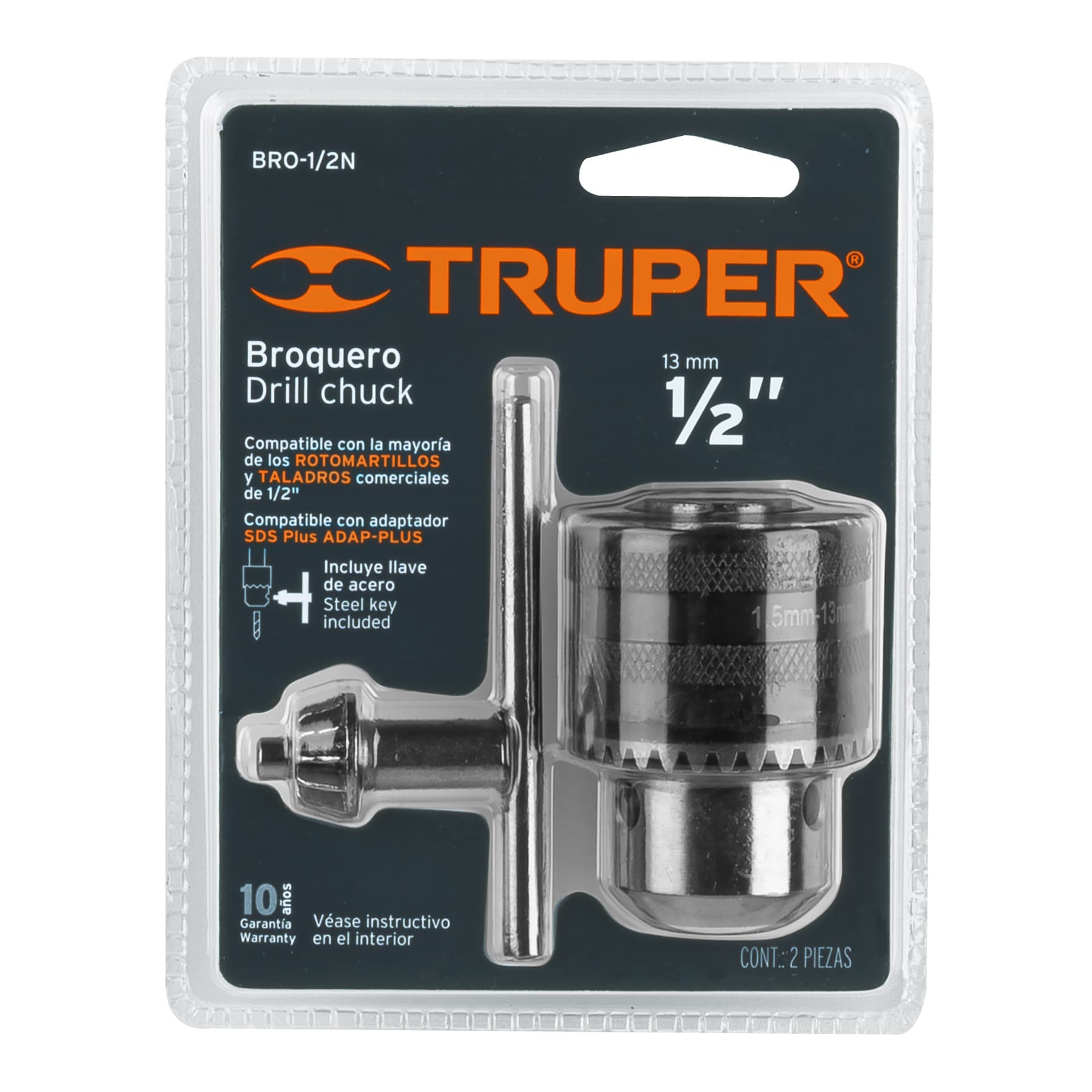 Truper BRO-1/2N, Broquero de 1/2″, 20 UNF, con llave - Carzamo.com