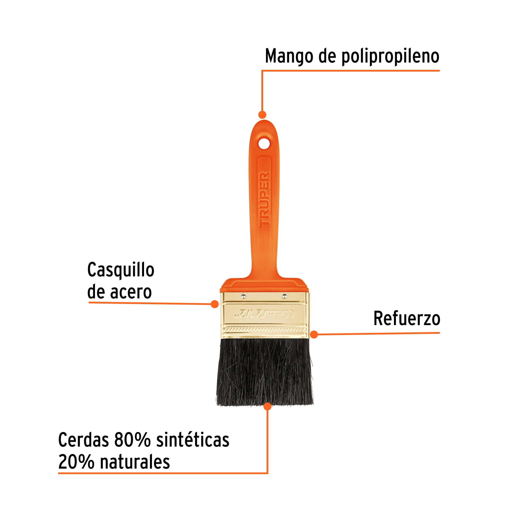 Truper BRT-2-1/2, Brocha profesionales, mango plástico 2 1/2″ - Carzamo.com