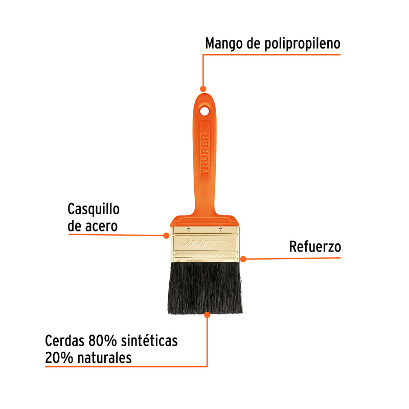 Truper BRT-2-1/2, Brocha profesionales, mango plástico 2 1/2″ - Carzamo.com