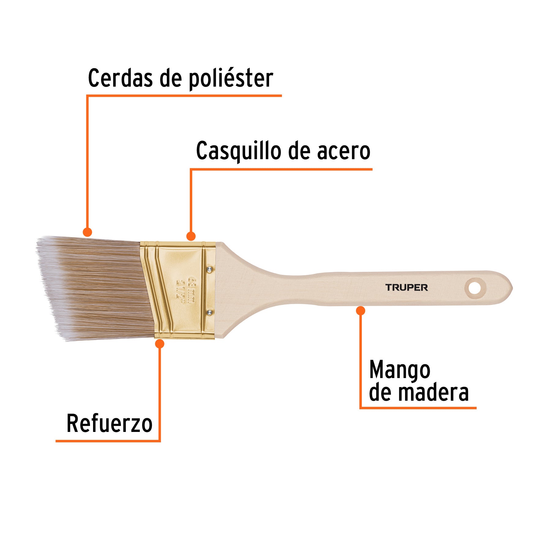 TRUPER Brocha cerdas sintéticas, mango madera,corte angular, 2-1/2' Truper - Carzamo.com