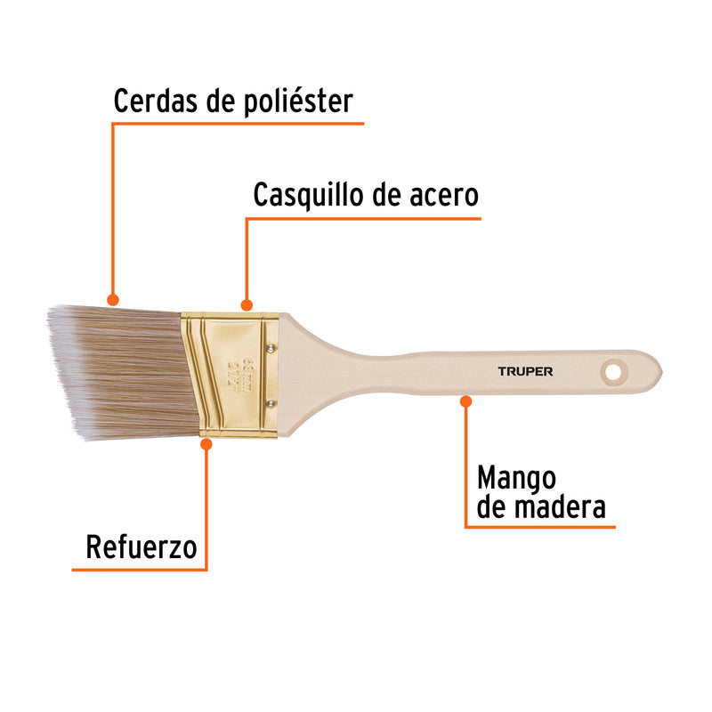 TRUPER Brocha cerdas sintéticas, mango madera,corte angular, 2-1/2' Truper - Carzamo.com