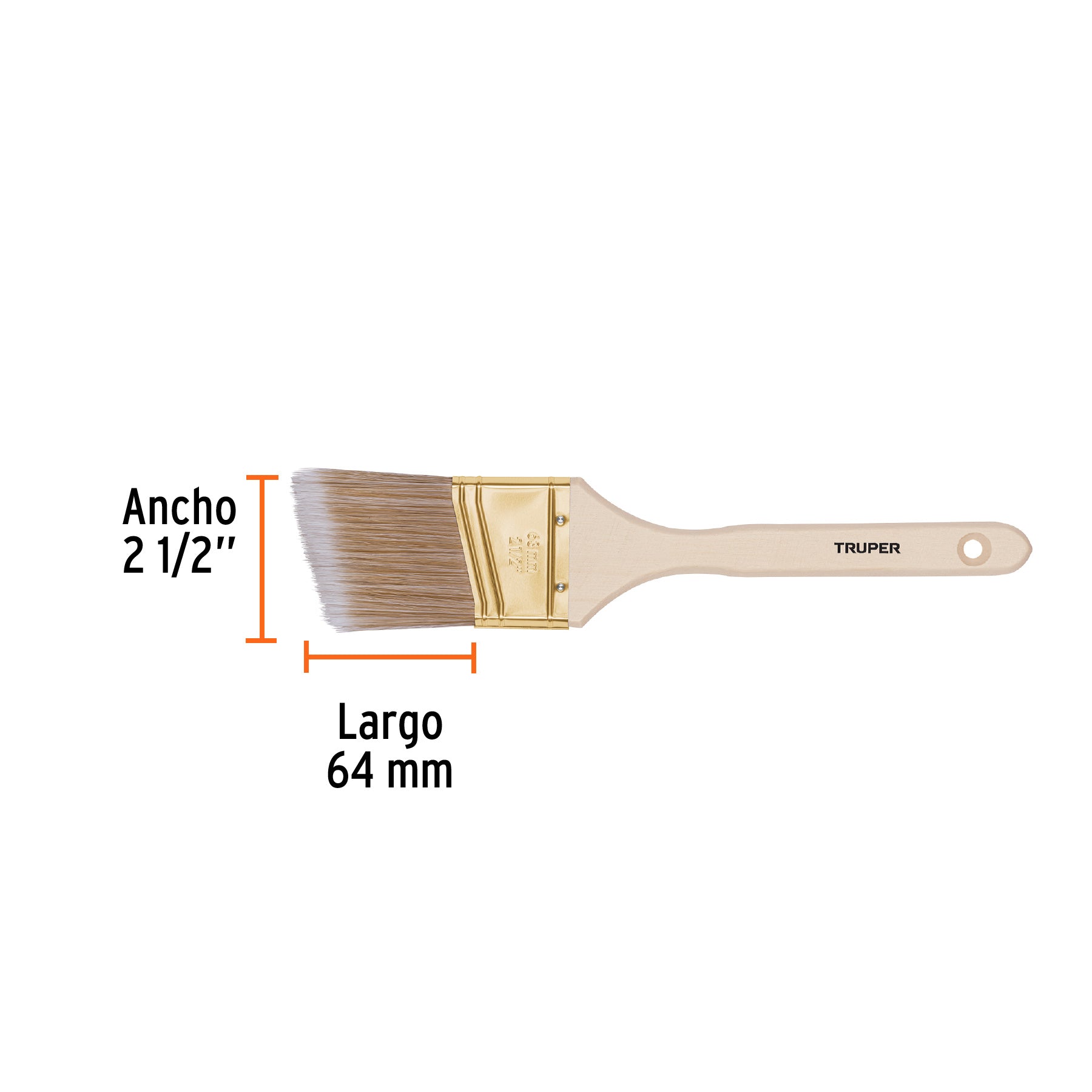 TRUPER Brocha cerdas sintéticas, mango madera,corte angular, 2-1/2' Truper - Carzamo.com
