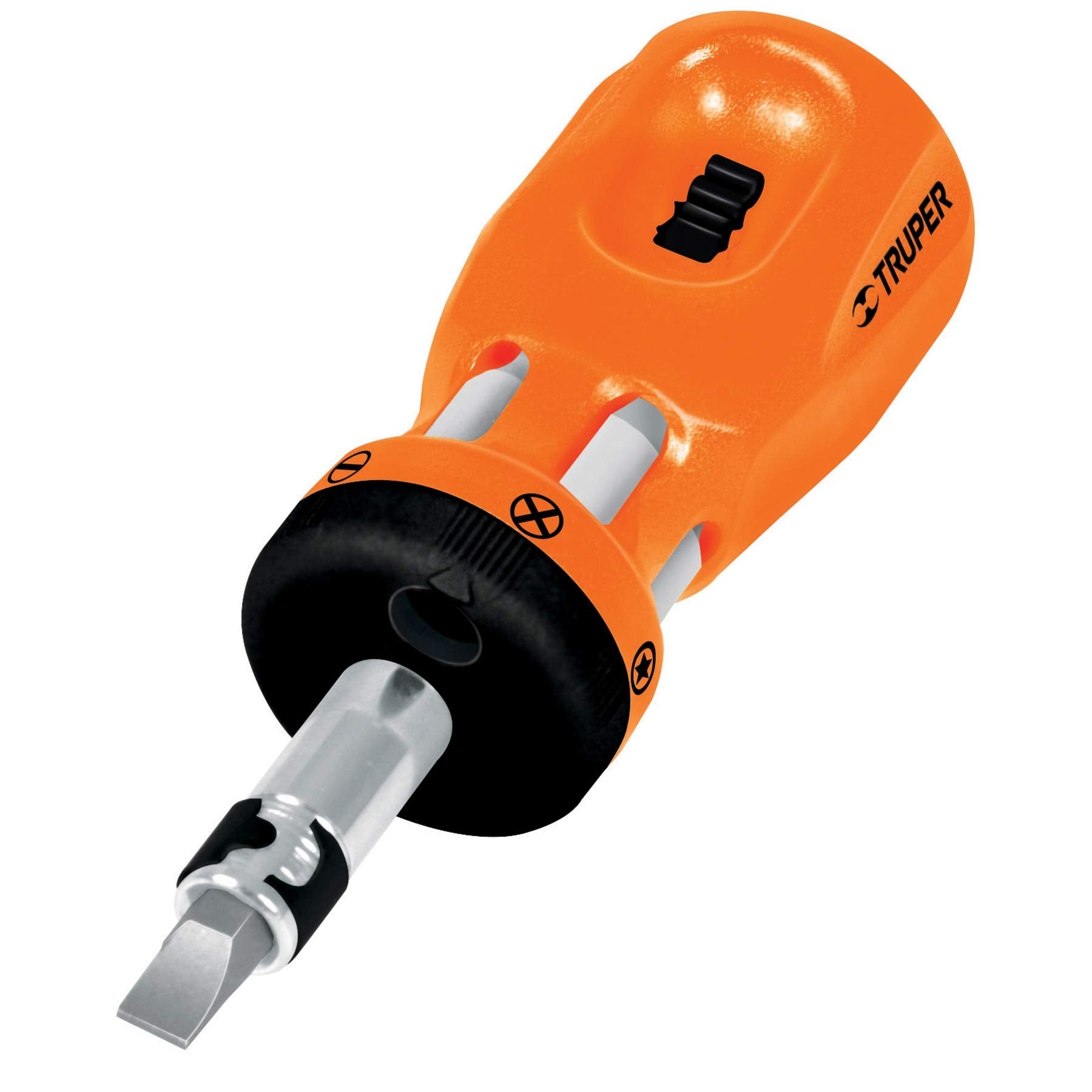 Truper DTROM-12, Desarmador tipo trompo con matraca, 6 puntas dobles