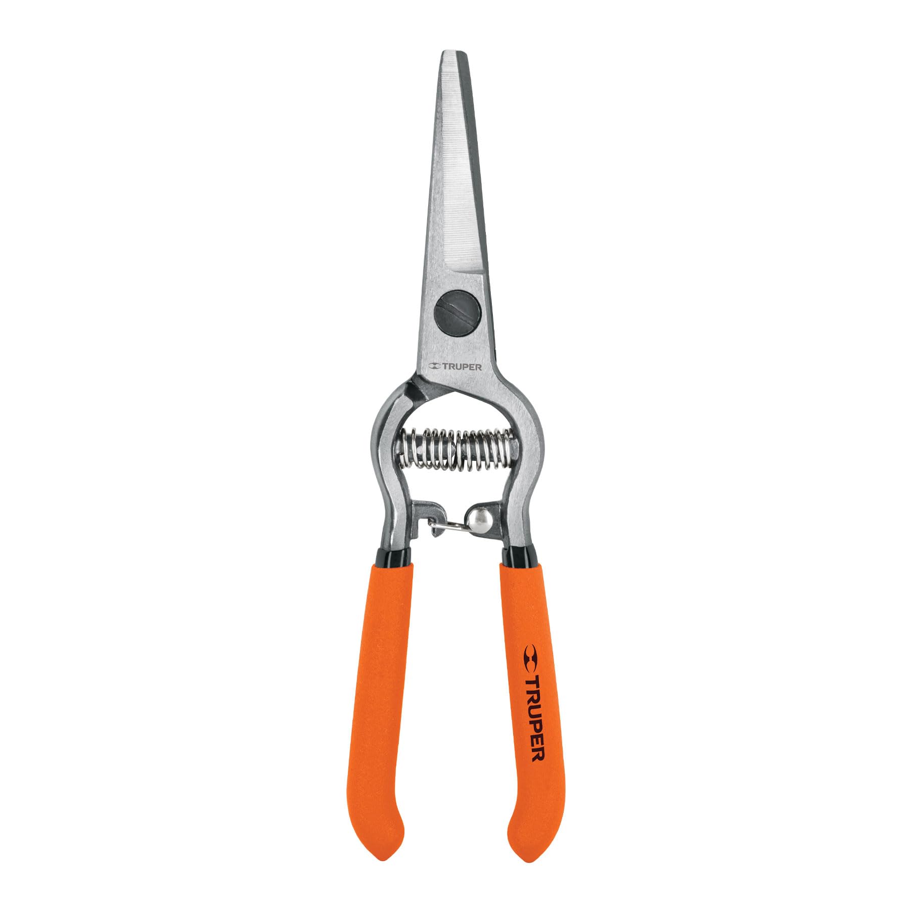 Truper T-24, Tijera para poda (una mano) forjadas, cuchilla delgada y curva, 8″