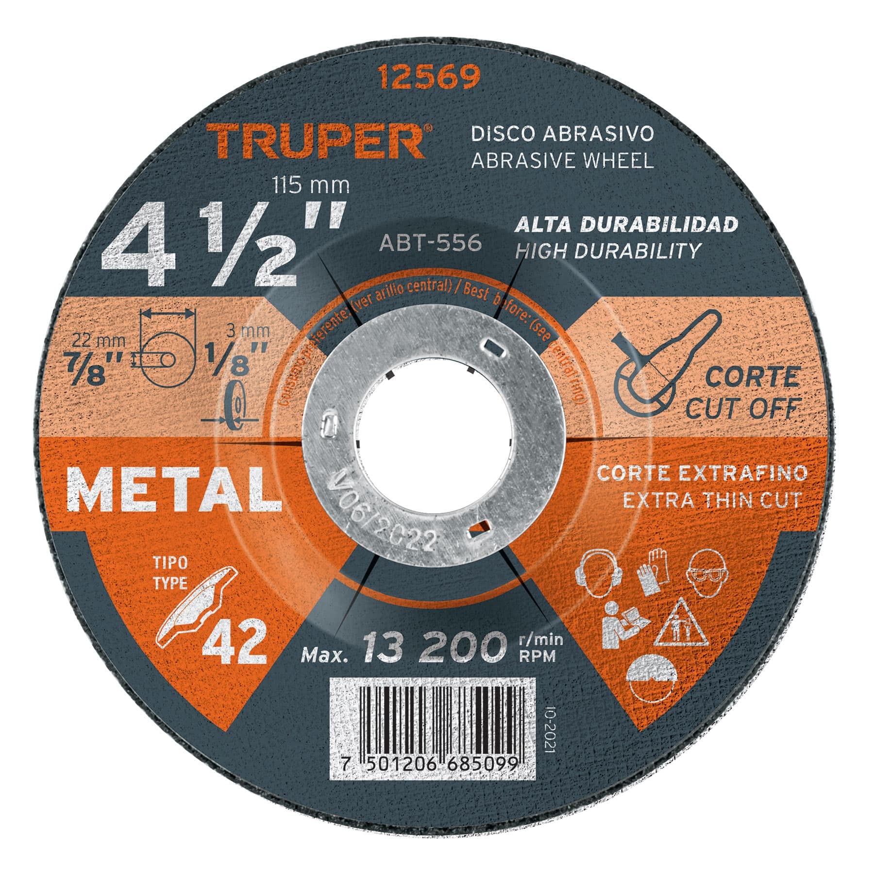 Truper ABT-556, Disco para corte de metal, tipo 42, diámetro 4-1/2″, 1 pieza