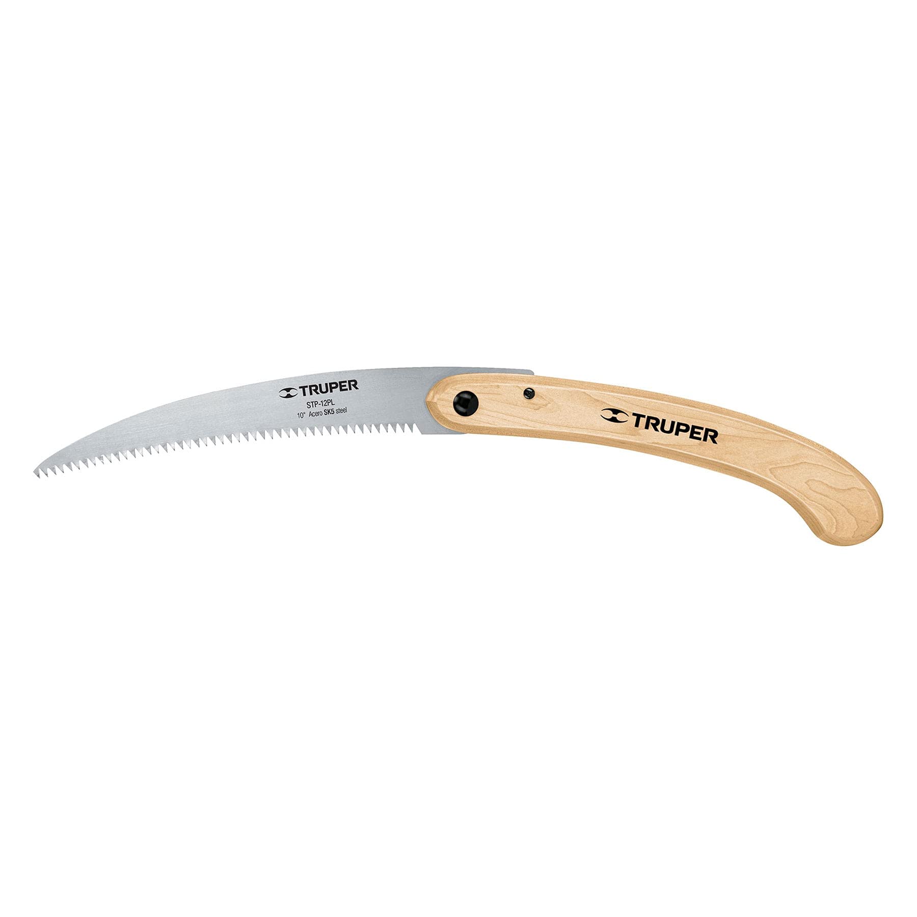 Truper STP-12PL, Serrucho de poda 12″, plegable, mango de madera, 6 DPP