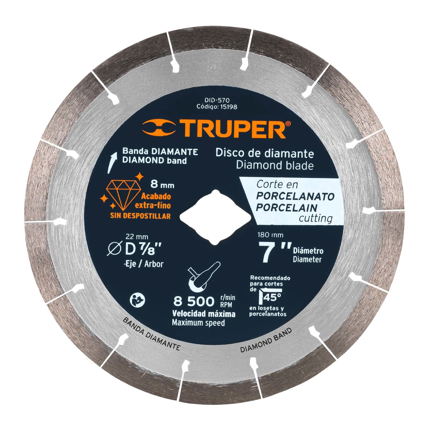 Truper DID-570, Disco de diamante de 7″ x 1.6 mm corte de porcelanato