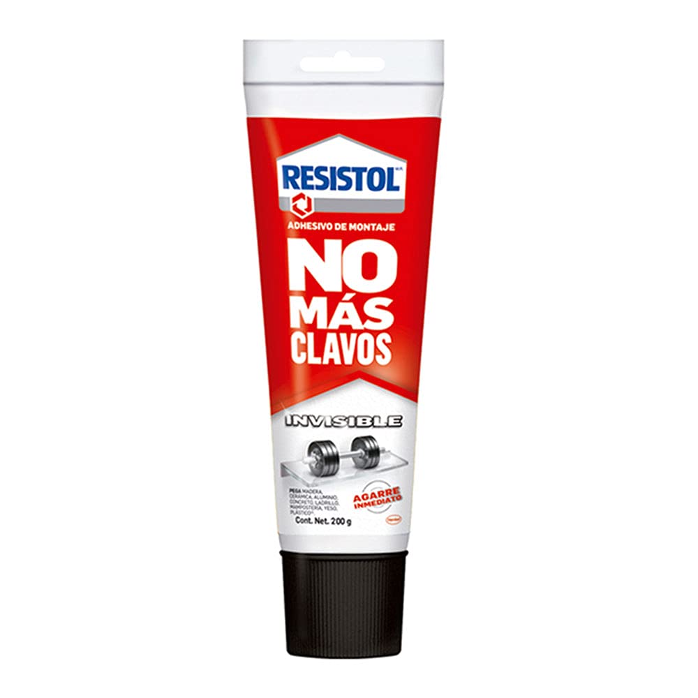 Resistol No Más Clavos Invisible, pegamento no más clavos para reparaciones y decoración, pegamento para madera, metal y más, adhesivo de montaje de agarre inmediato, 1x200g