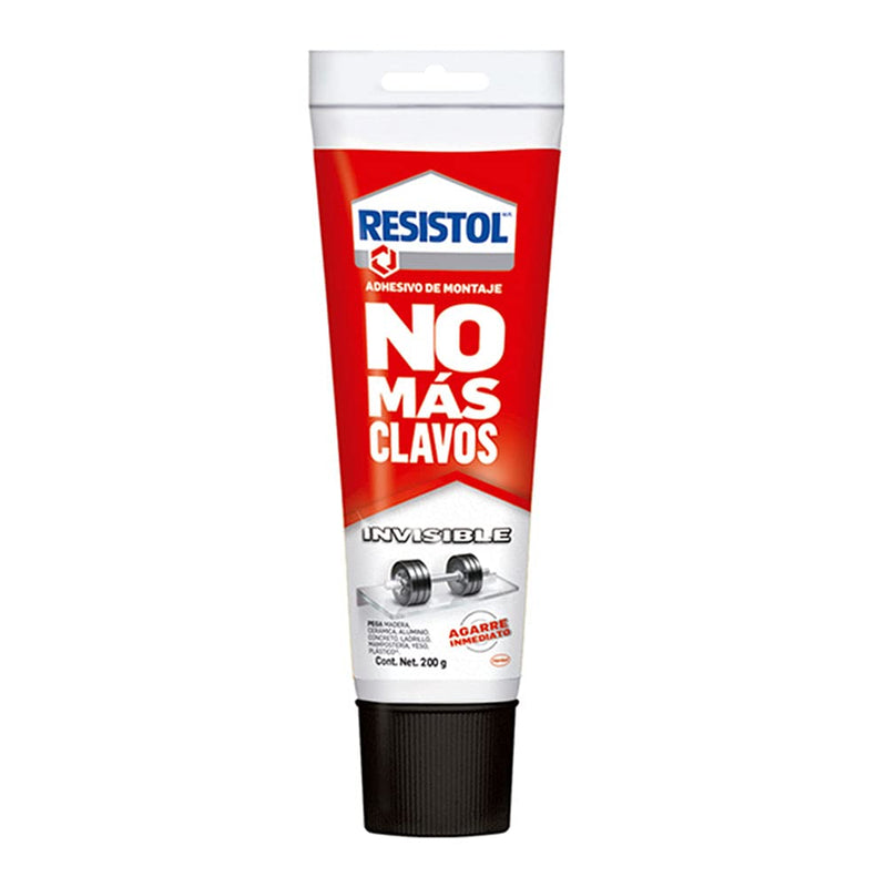 Resistol No Más Clavos Invisible, pegamento no más clavos para reparaciones y decoración, pegamento para madera, metal y más, adhesivo de montaje de agarre inmediato, 1x200g - Carzamo.com