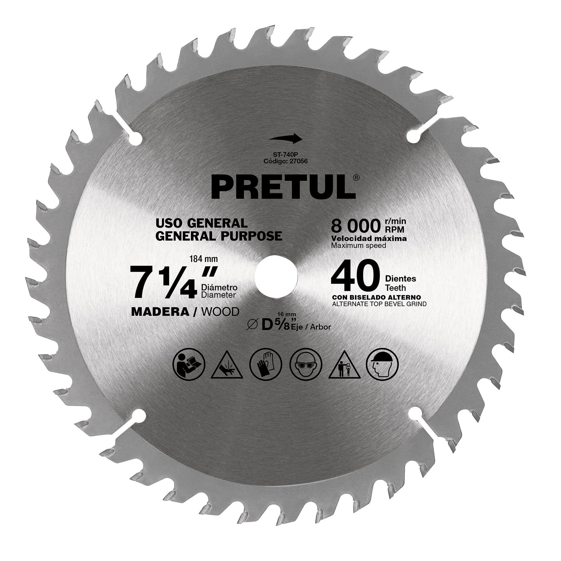 Pretul ST-740P, Disco sierra 7-1/4″ para madera 40 dientes centro 5/8″