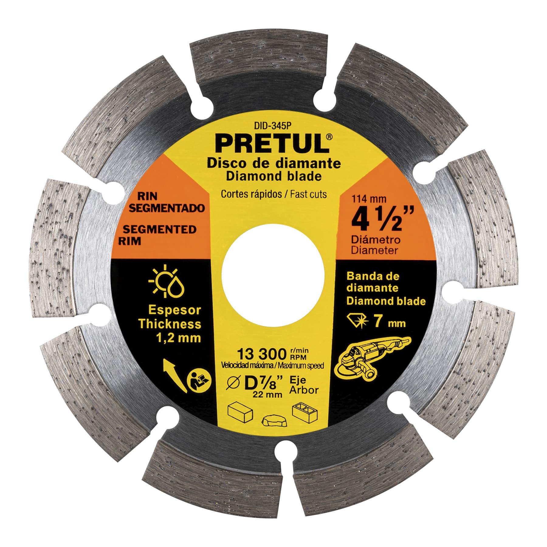 Pretul DID-345P, Disco de diamante de 4-1/2″ x 1.2 mm rin segmentado