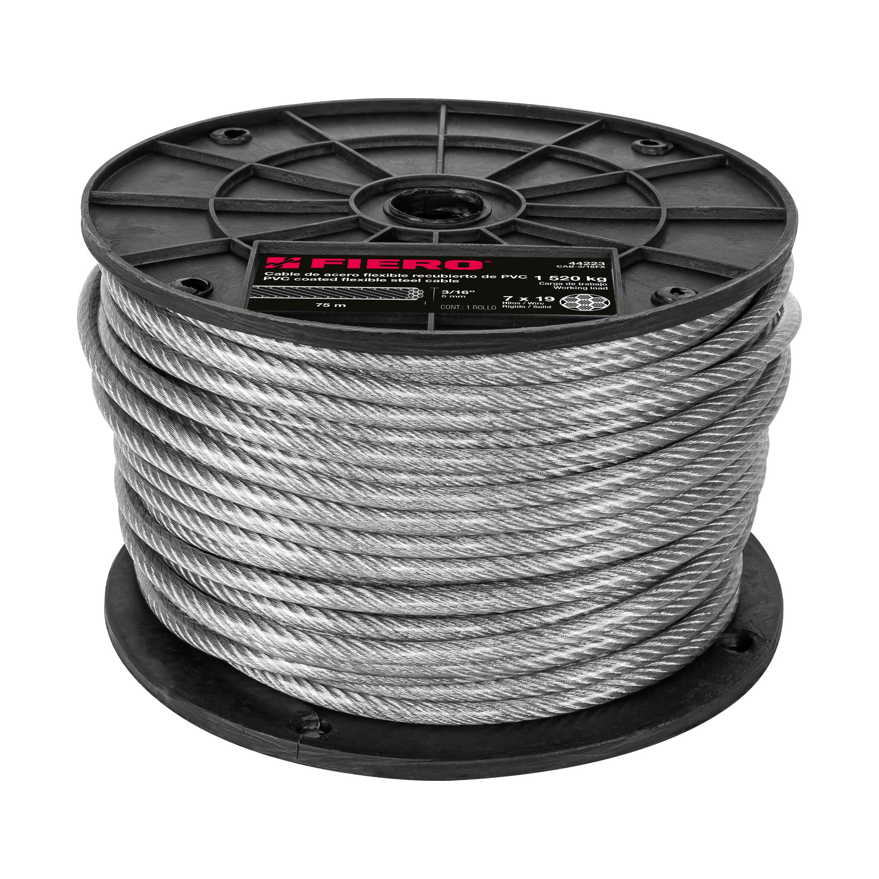 Fiero CAB-3/16FX, Cable de acero flexible 3/16″ 7 x 19 recubierto PVC