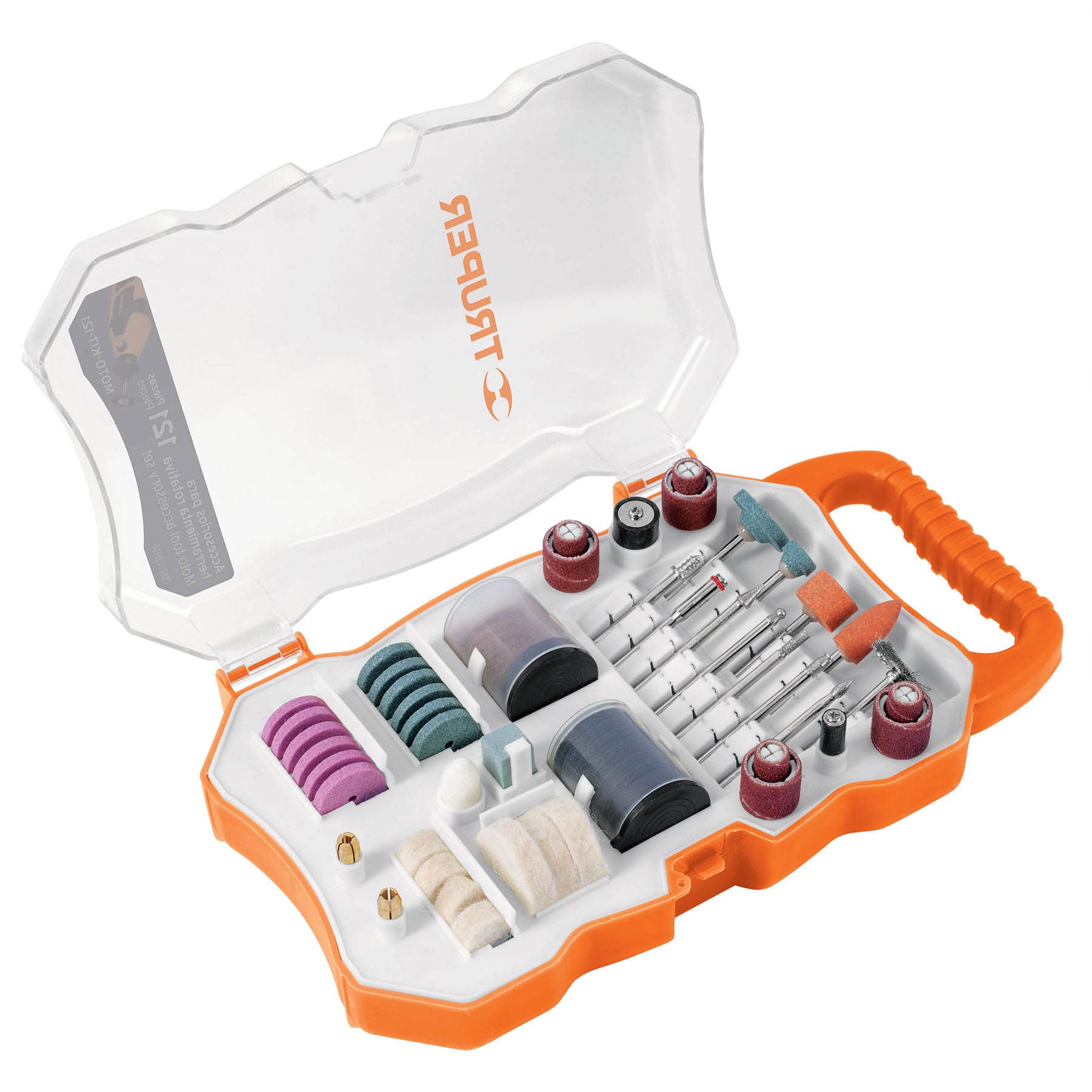 Truper MOTO-KIT-121, Juego de accesorios para herramienta rotativa, 121 piezas