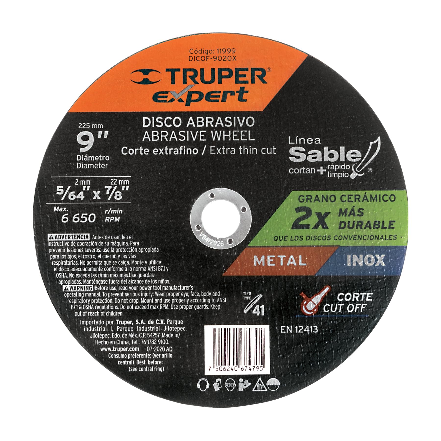 Truper Expert DICOF-9020X, Disco Tipo 41 de 9″ x 2 mm corte fino de metal, 1 pieza