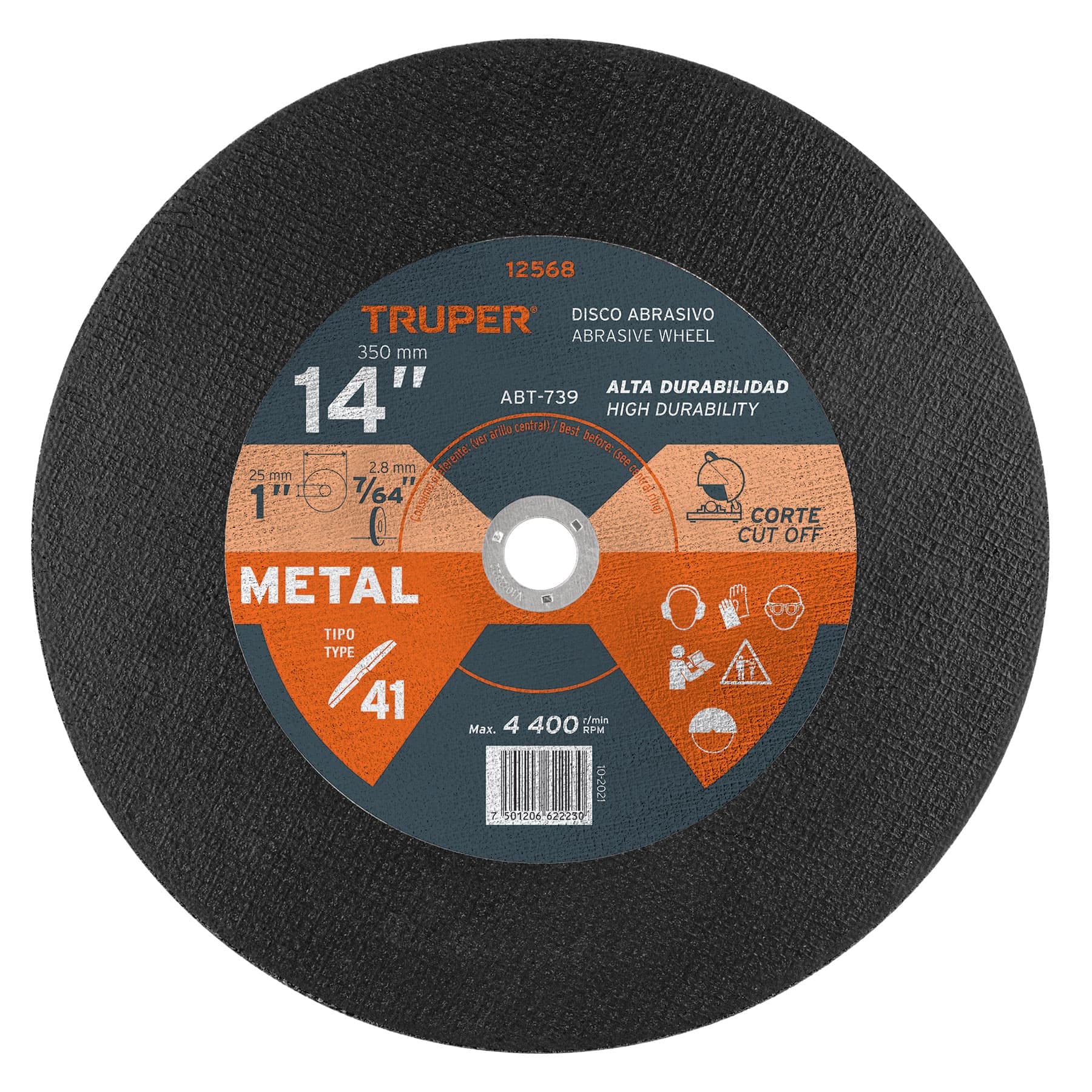 Truper ABT-739, Disco abrasivo para corte de metal 14″, para máquina cortadora de metales, uso general, 1 pieza