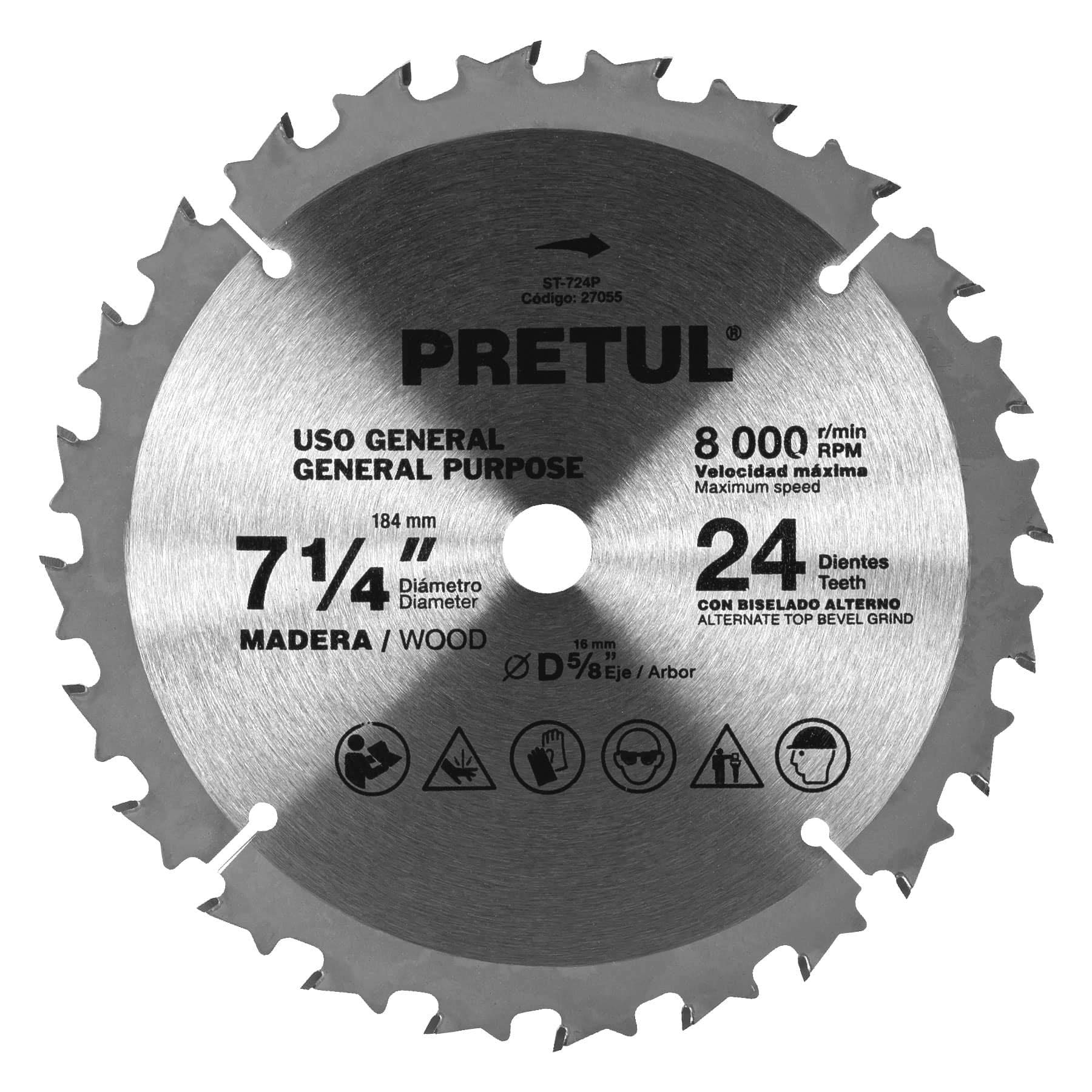 Pretul ST-724P, Disco sierra 7-1/4″ para madera 24 dientes centro 5/8″