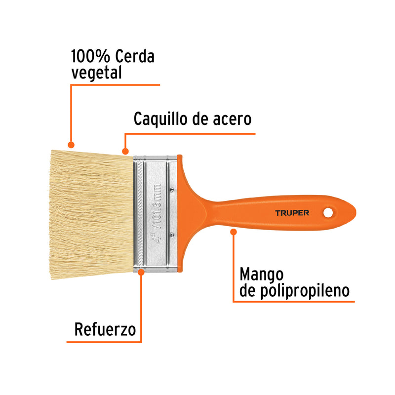 Truper BREN-4, Brocha para encalar e impermeabilizar mango plástico 4″ - Carzamo.com