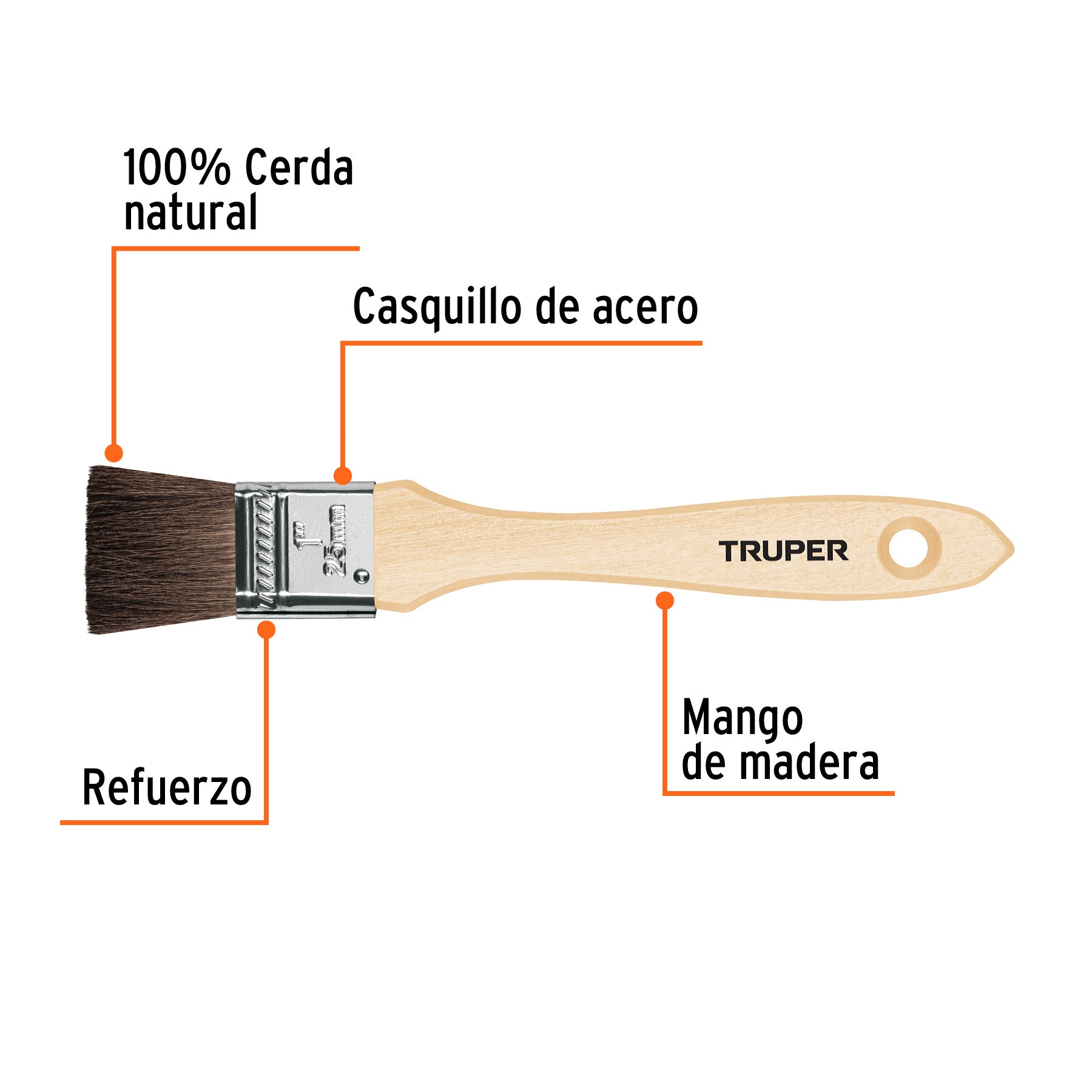 Truper BRT-1C, Brocha Pelo de Camello de 1″ con Mango de Madera - Carzamo.com