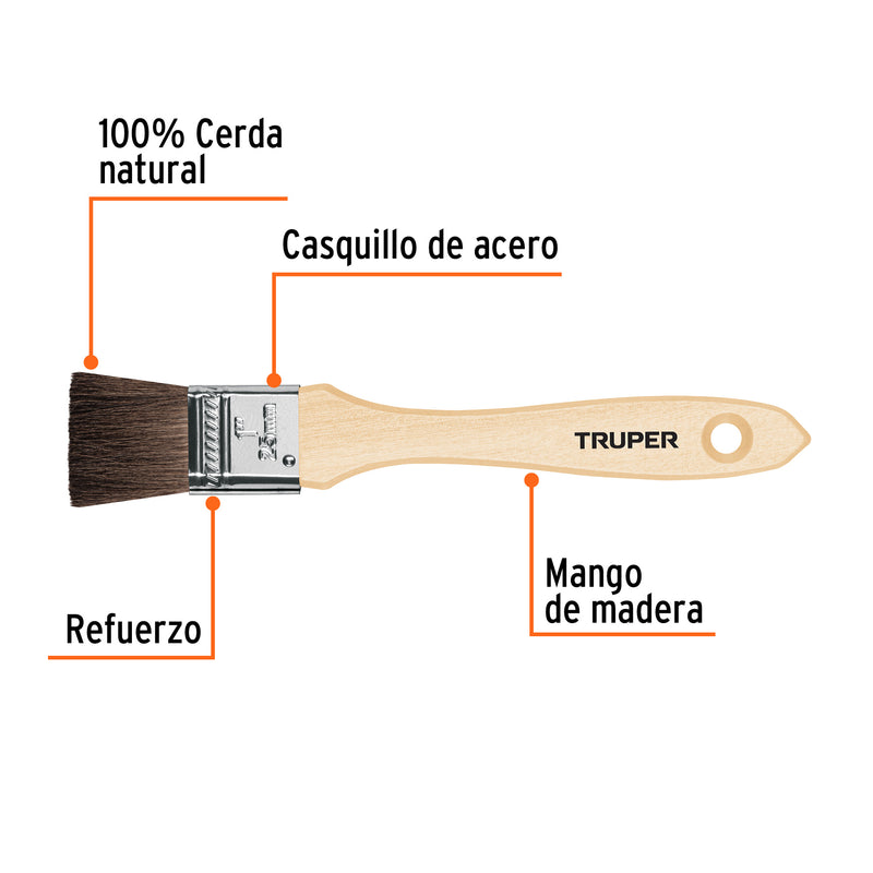 Truper BRT-1C, Brocha Pelo de Camello de 1″ con Mango de Madera - Carzamo.com