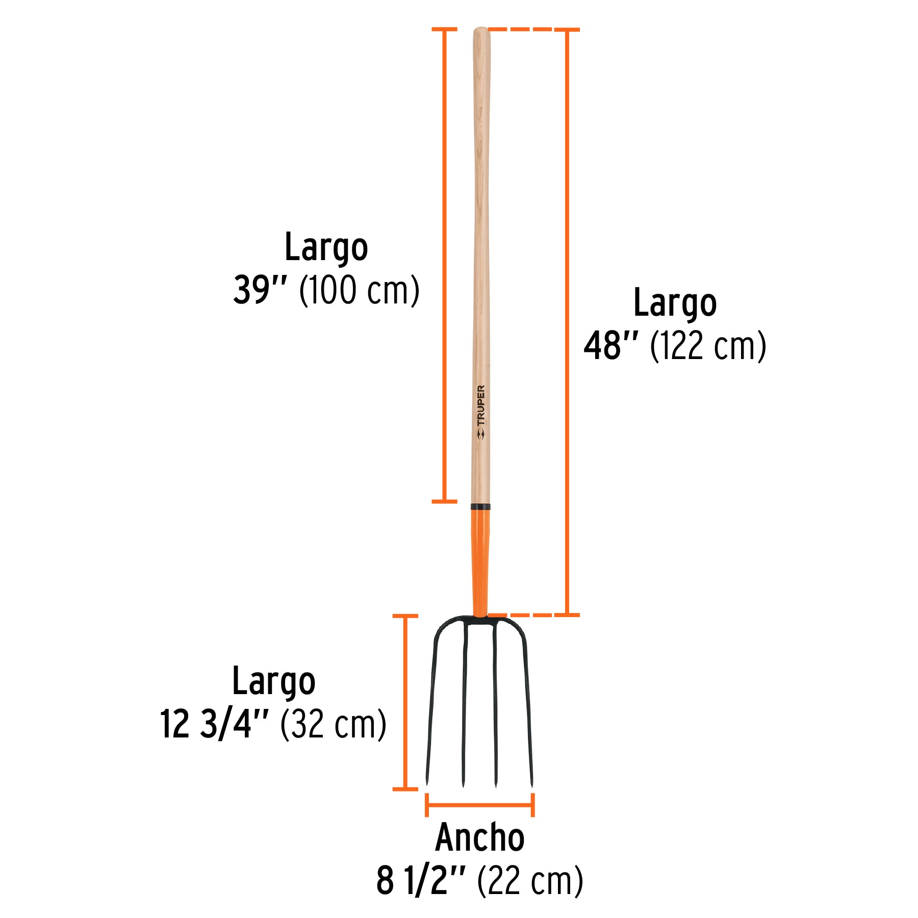 Truper BPJ-4, Bieldo para paja, 4 dientes, mango 48″ - Carzamo.com