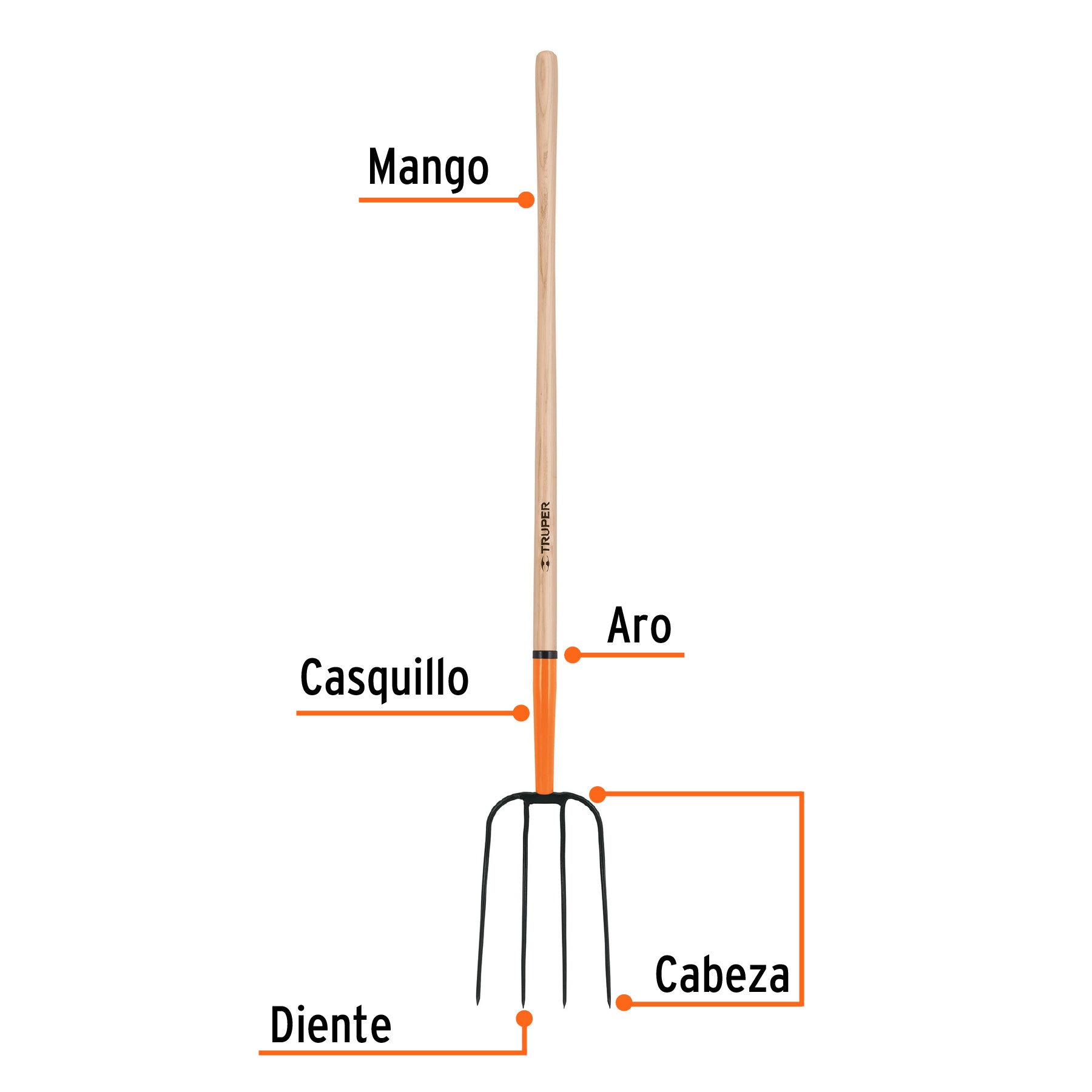 Truper BPJ-4, Bieldo para paja, 4 dientes, mango 48″ - Carzamo.com
