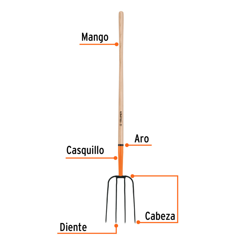 Truper BPJ-4, Bieldo para paja, 4 dientes, mango 48″ - Carzamo.com