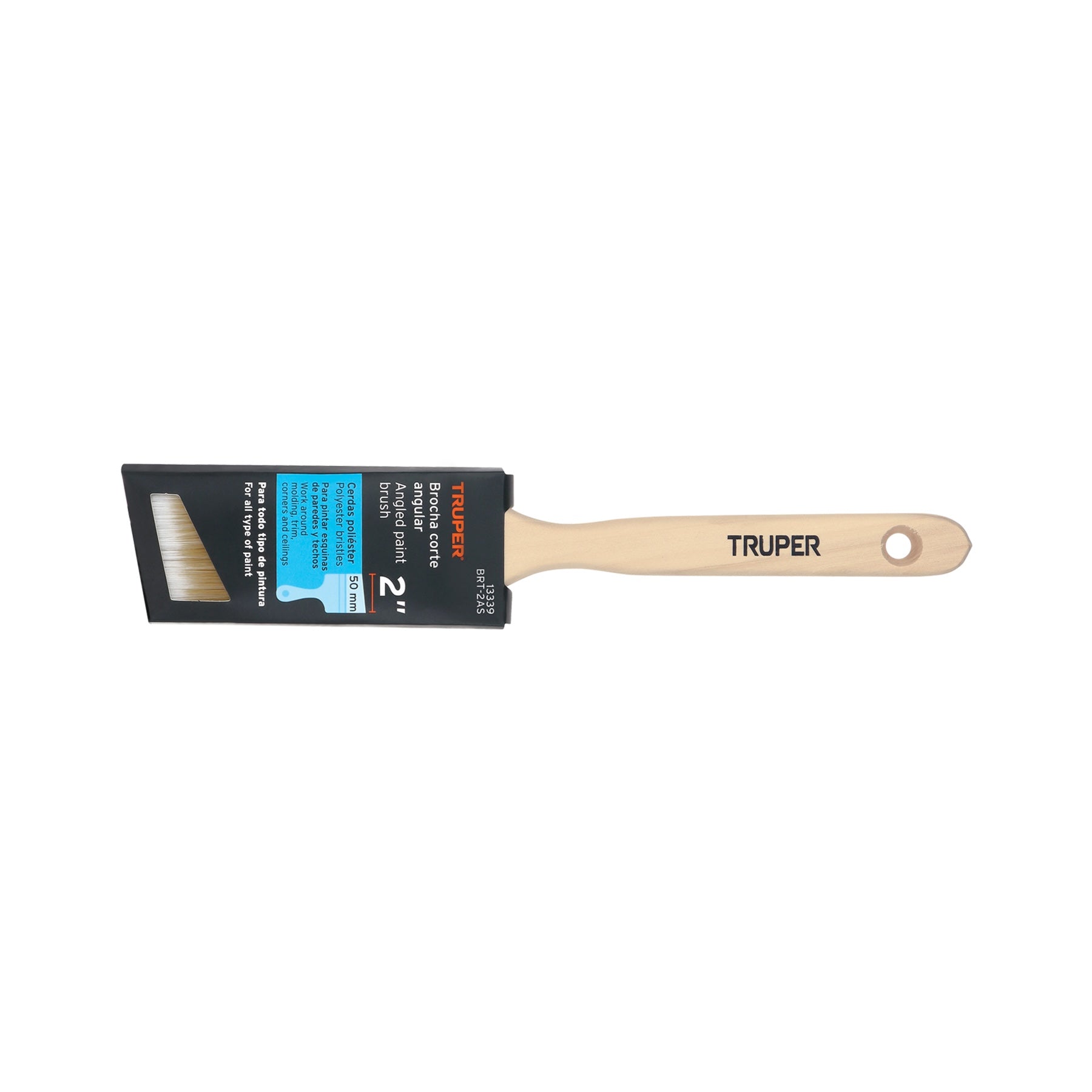 Brocha cerdas sintéticas, mango madera,corte angular, 2' Truper - Carzamo.com