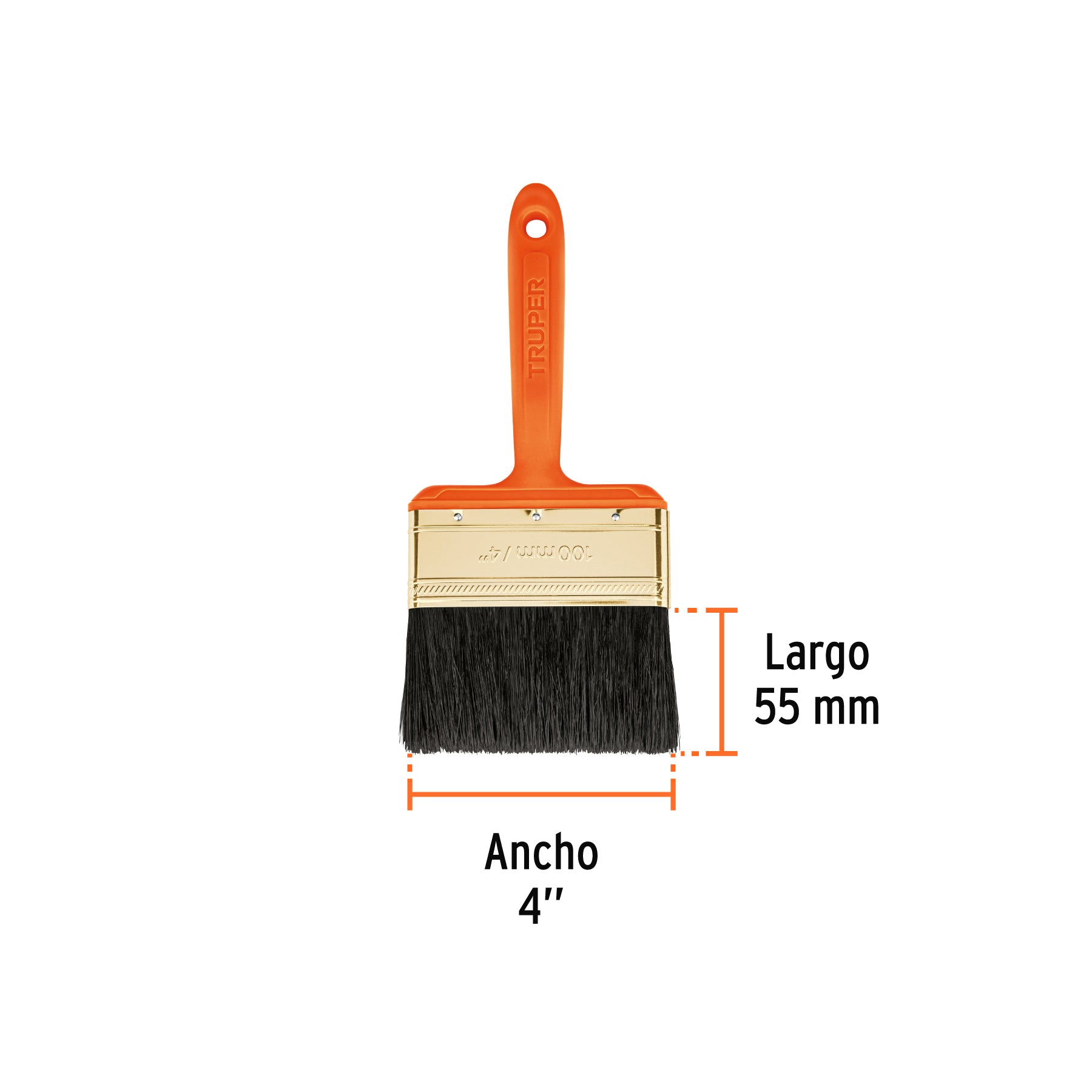 Truper BRT-4, Brocha de cerdas naturales, mango de plástico, 4″ - Carzamo.com