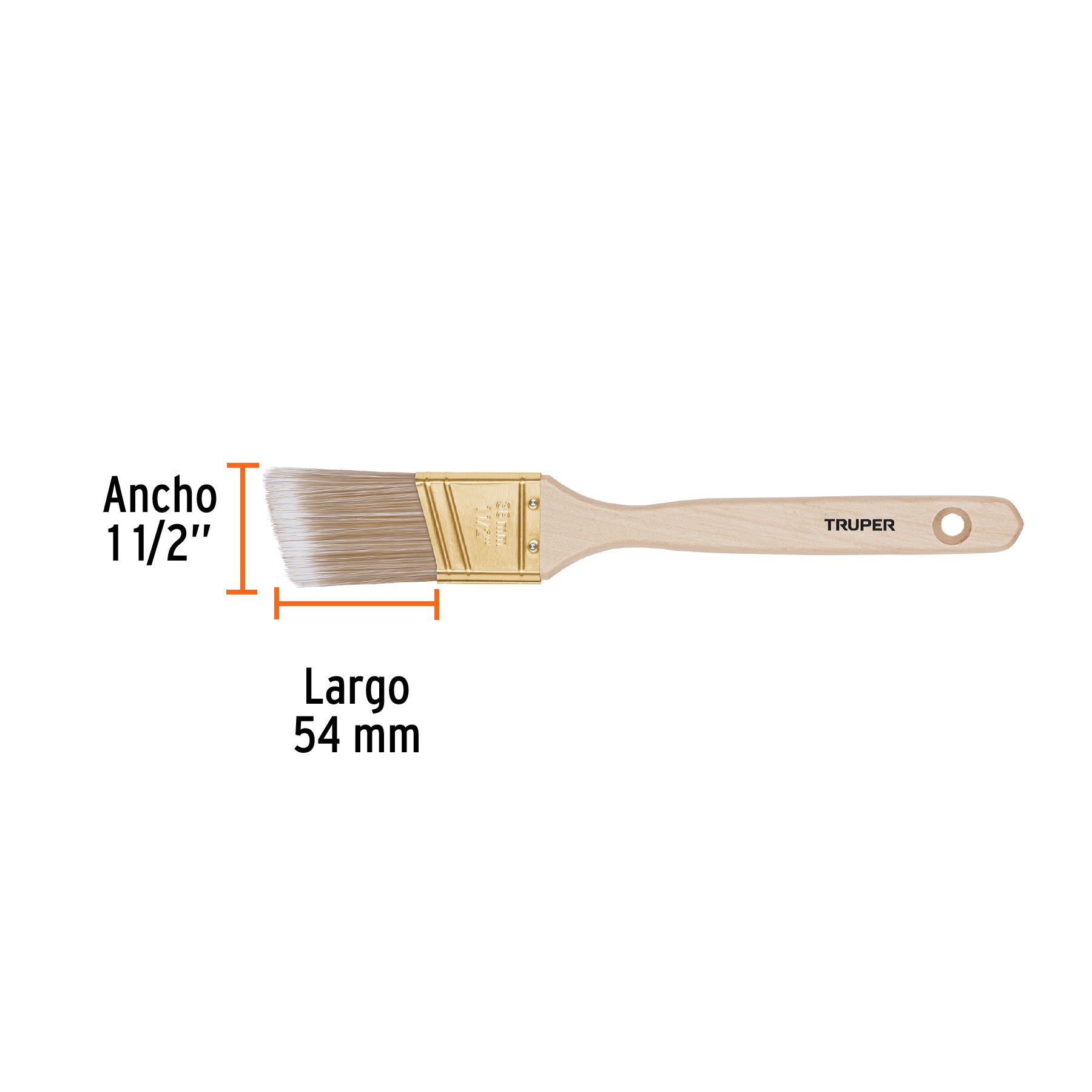 Brocha cerdas sintéticas, mango madera,corte angular, 1-1/2' Truper - Carzamo.com