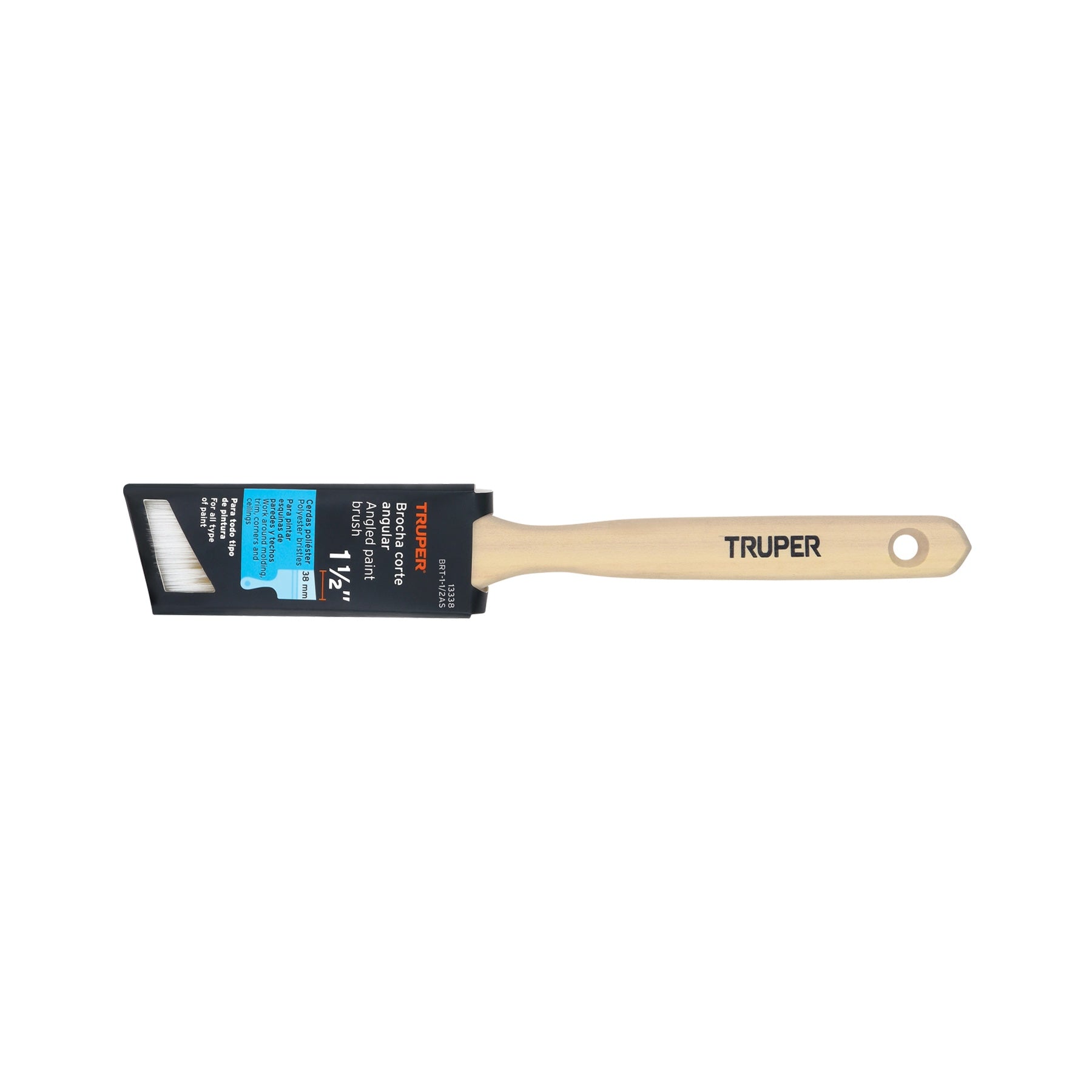 Brocha cerdas sintéticas, mango madera,corte angular, 1-1/2' Truper - Carzamo.com